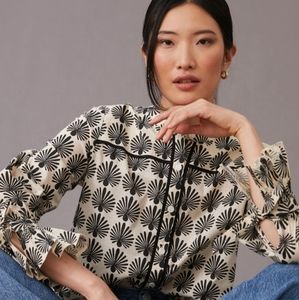 Anthropologie Black and White Floral Blouse